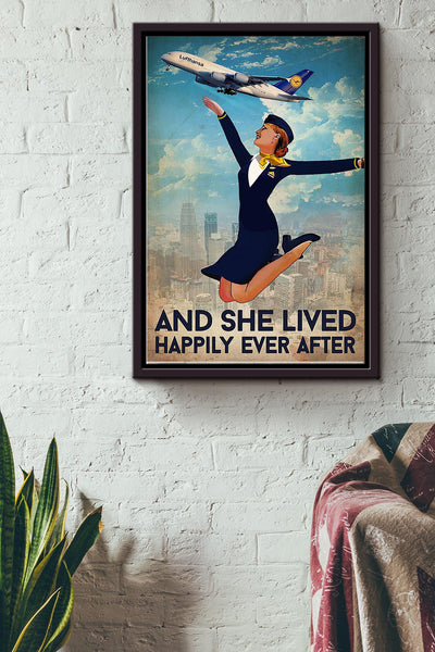 She Is A Flight Attendants And She Lived Happily Ever After Poster Framed Matte Canvas