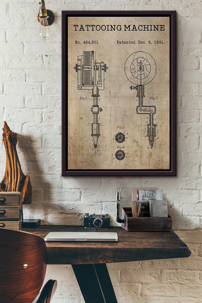 Tattoing Machine Knowledge Poster Framed Matte Canvas