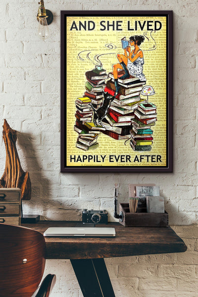 Book And She Lived Happily Ever Afterr Poster Framed Matte Canvas