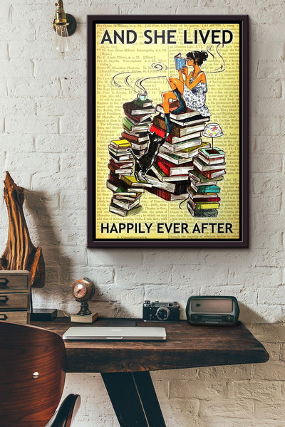 Book And She Lived Happily Ever Afterr Poster Framed Matte Canvas