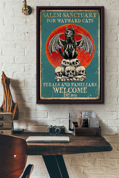 Skull Wayward Scary Cats Horror Blood Moon Poster Framed Matte Canvas