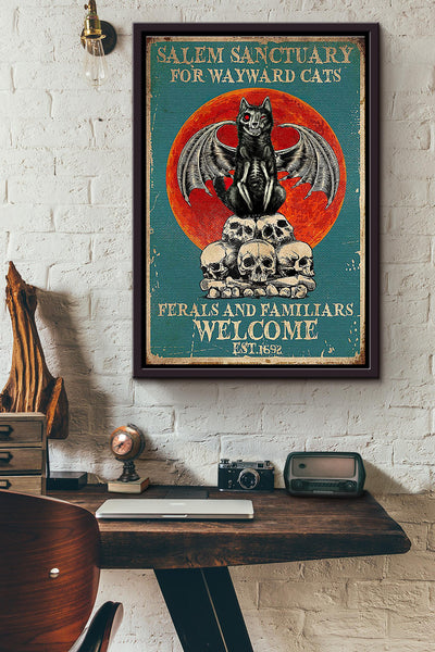 Skull Wayward Scary Cats Horror Blood Moon Poster Framed Matte Canvas