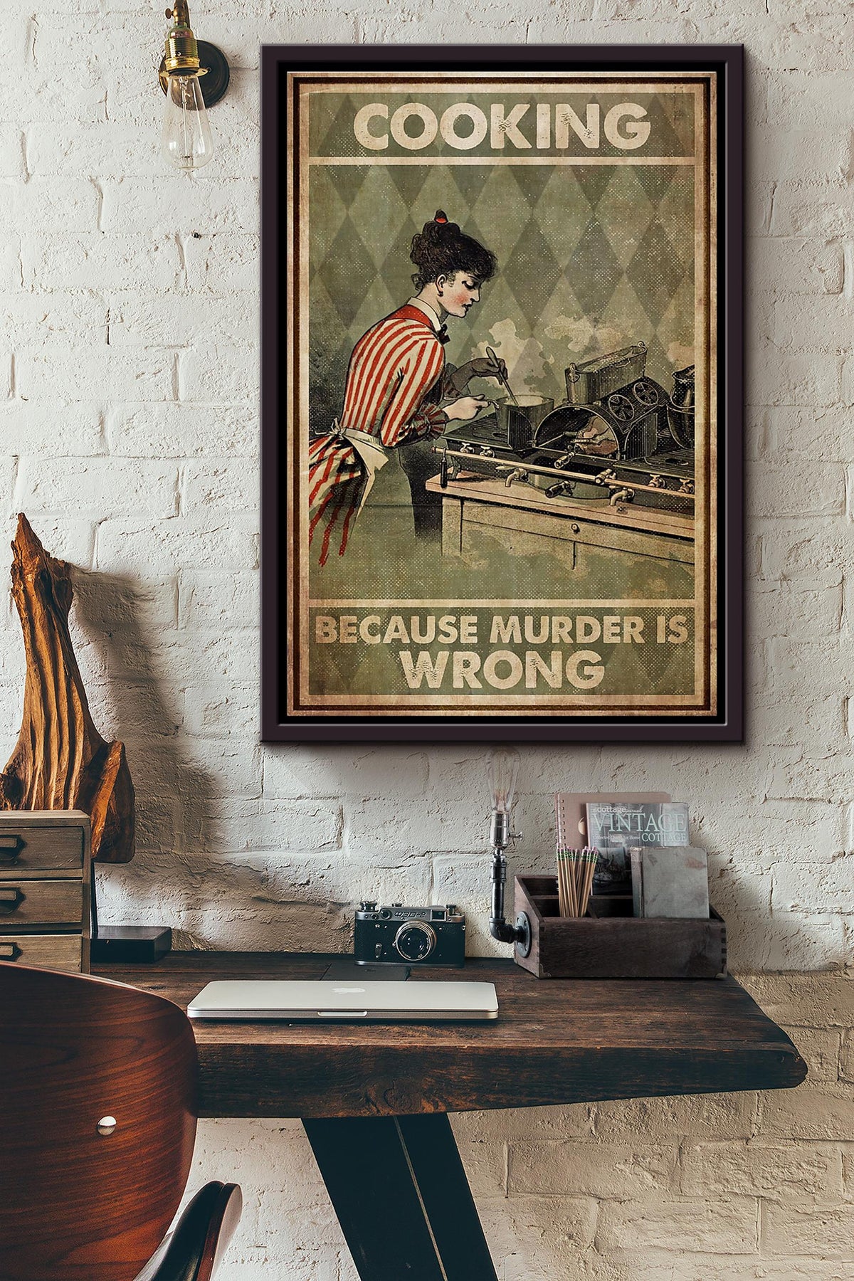 Cooking Because Murder Is Wrong Kitchen Poster Framed Matte Canvas