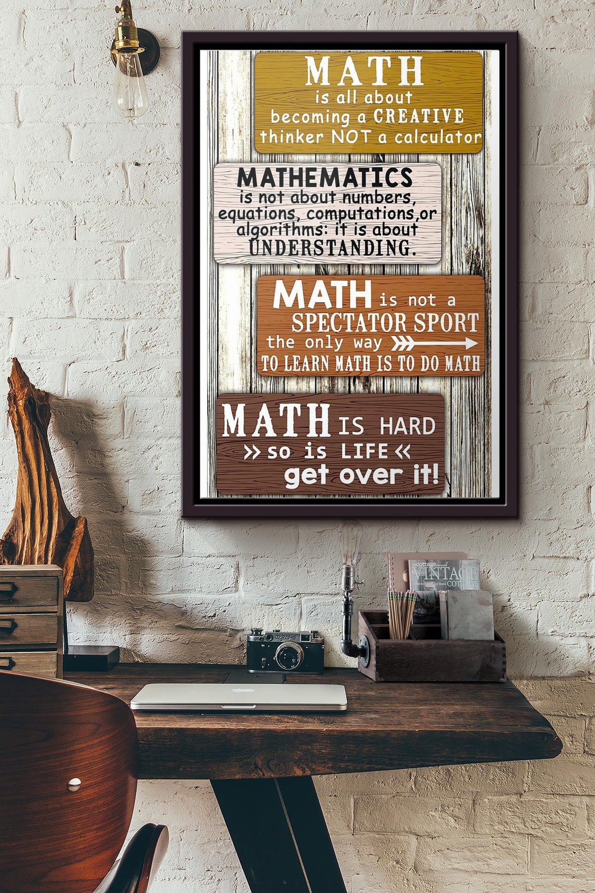 Math Is All About Becoming Creative Thinker Not Calculator Poster Framed Matte Canvas