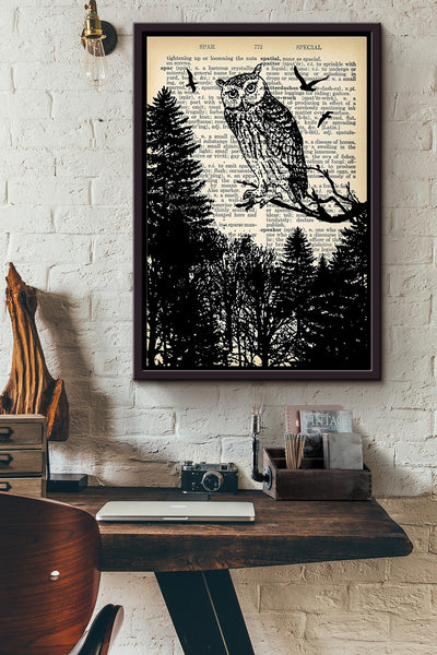 Owl And Forest Dictionary Poster Framed Matte Canvas