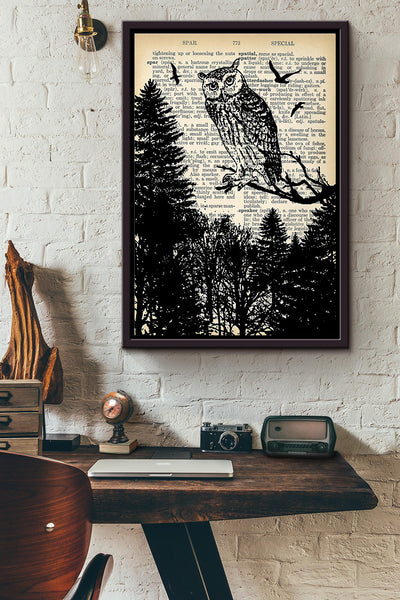 Owl And Forest Dictionary Poster Framed Matte Canvas