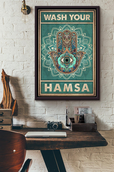 Mandala Pattern Wash You Hamsa Poster Framed Matte Canvas