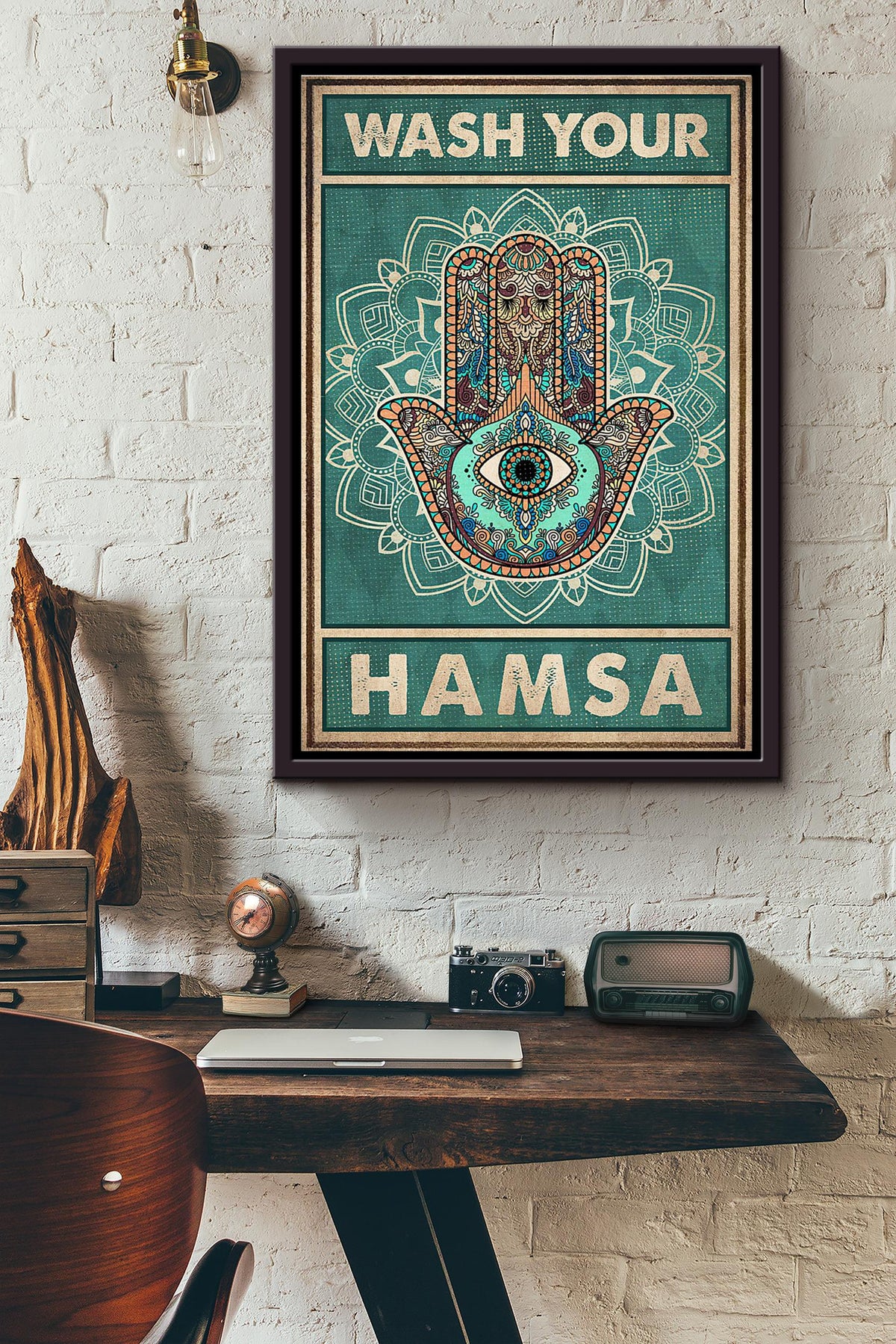 Mandala Pattern Wash You Hamsa Poster Framed Matte Canvas