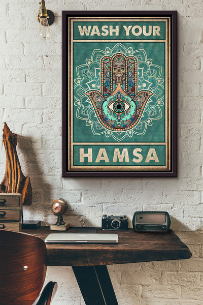 Mandala Pattern Wash You Hamsa Poster Framed Matte Canvas