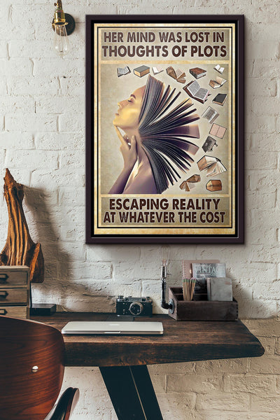 Book Lover Her Mind Was Lost In Thoughts Of Plots Poster Framed Matte Canvas