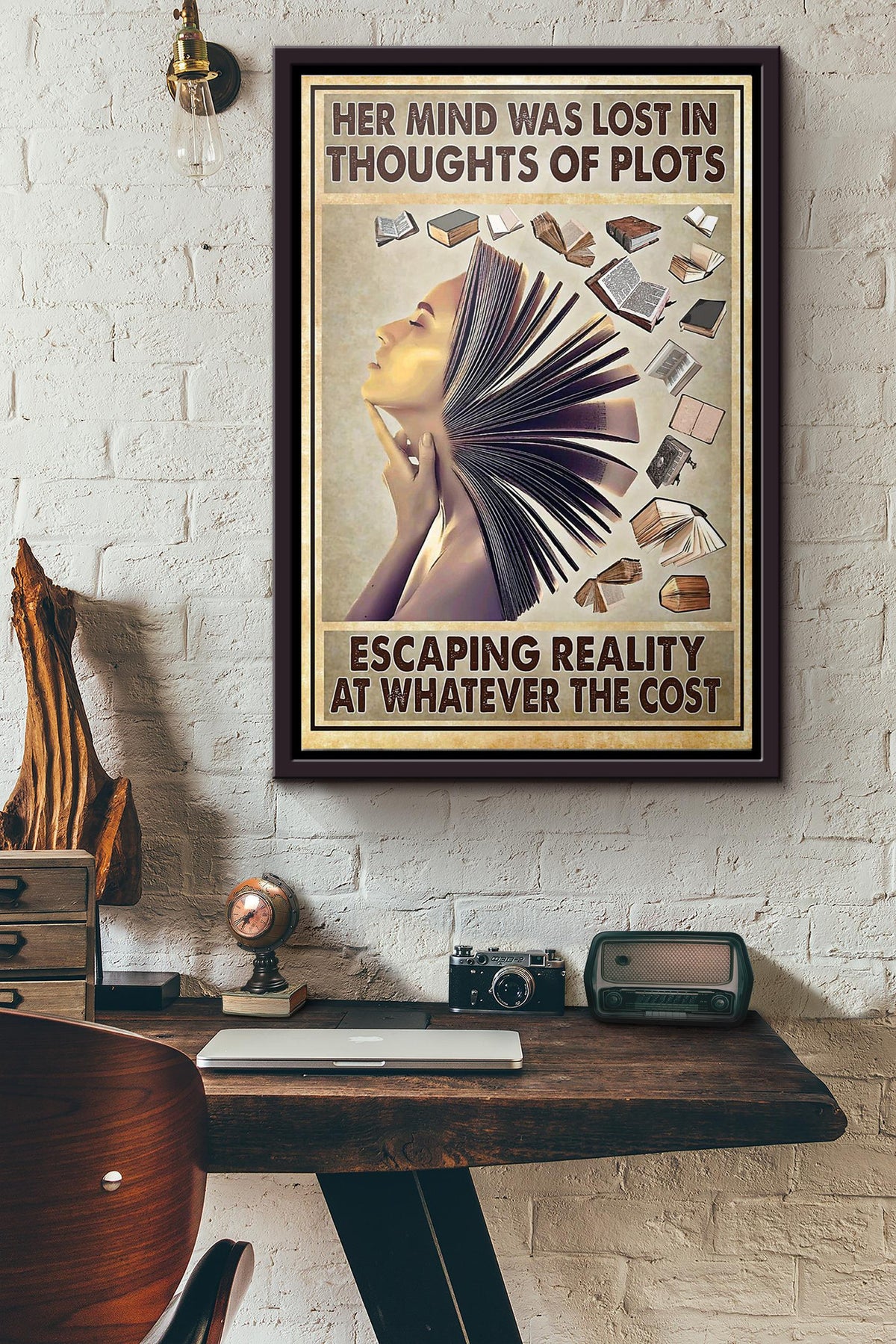 Book Lover Her Mind Was Lost In Thoughts Of Plots Poster Framed Matte Canvas