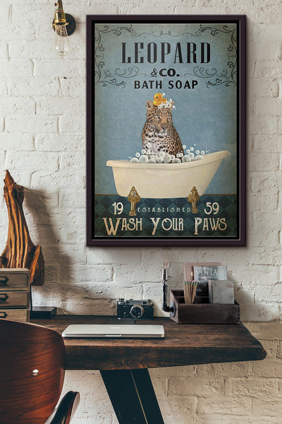 Leopard Company Bath Soap Wash Your Paws Poster Framed Matte Canvas
