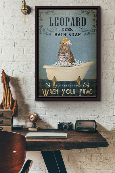Leopard Company Bath Soap Wash Your Paws Poster Framed Matte Canvas