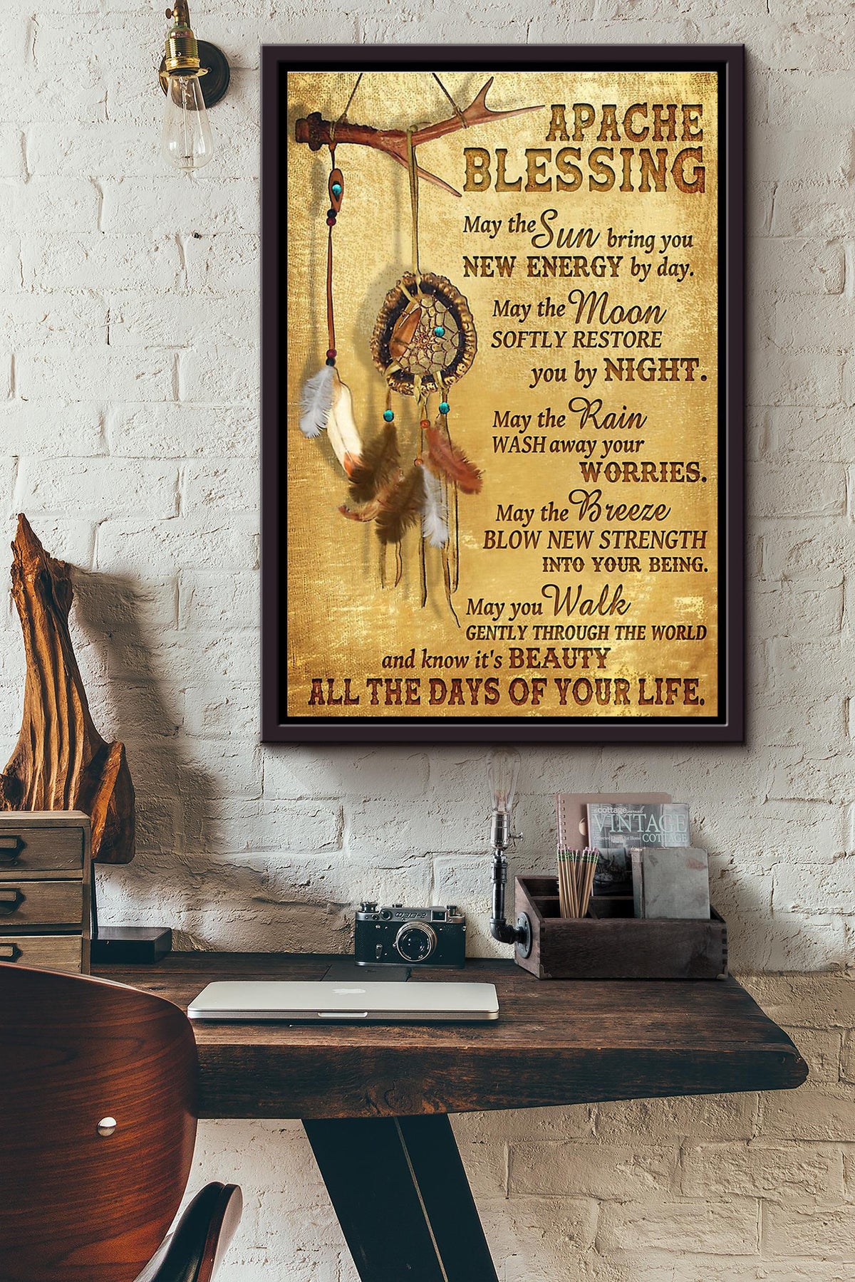 Dreamcatcher Apache Blessing Poster Framed Matte Canvas