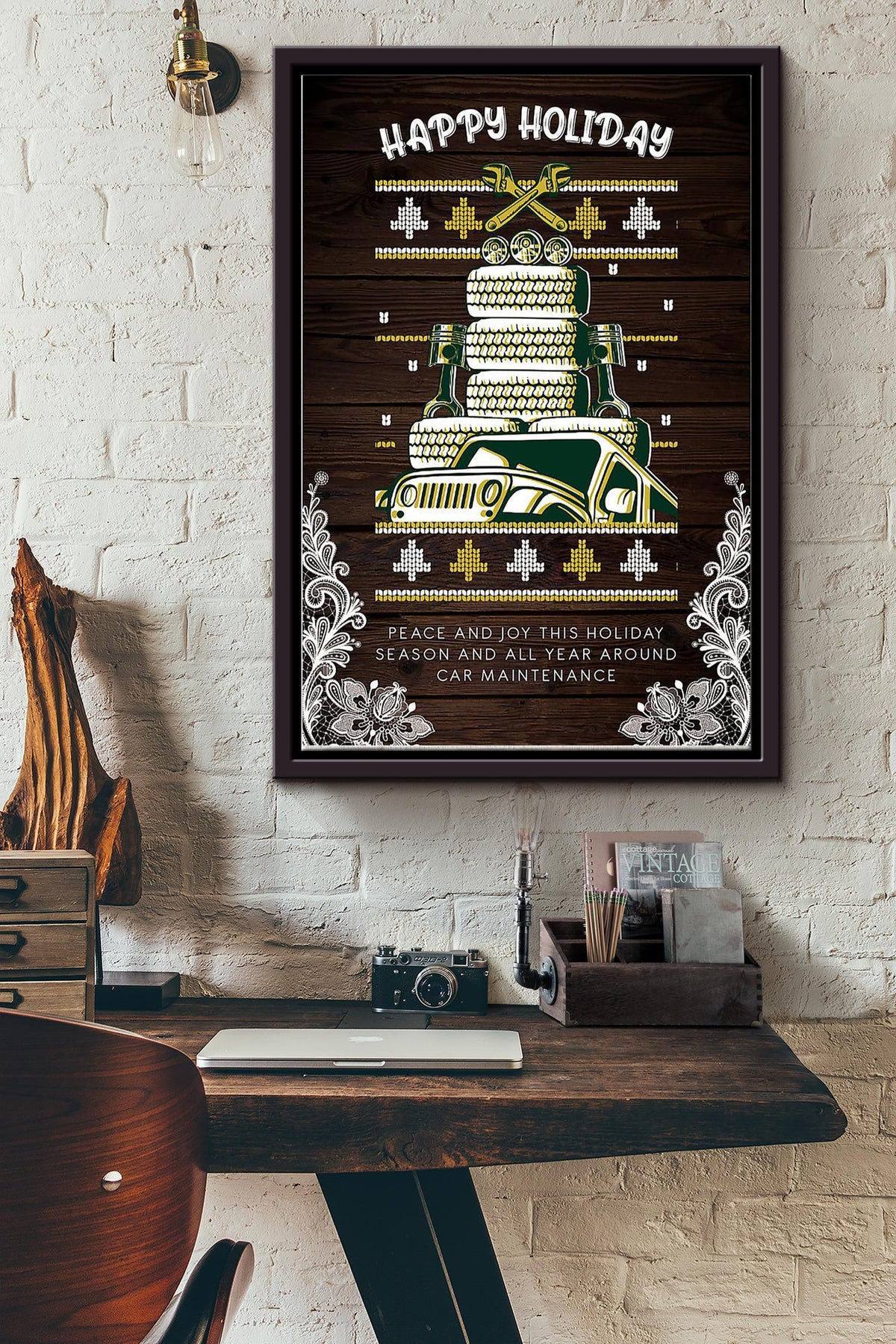 Happy Holiday International Workers Day Mechanic Poster Framed Matte Canvas