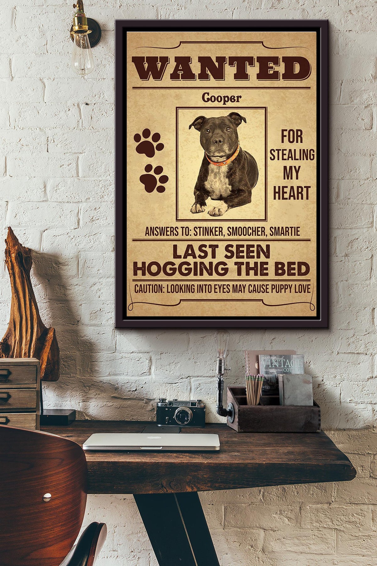Wanted Cooper Dog For Stealing My Heart Poster Framed Matte Canvas