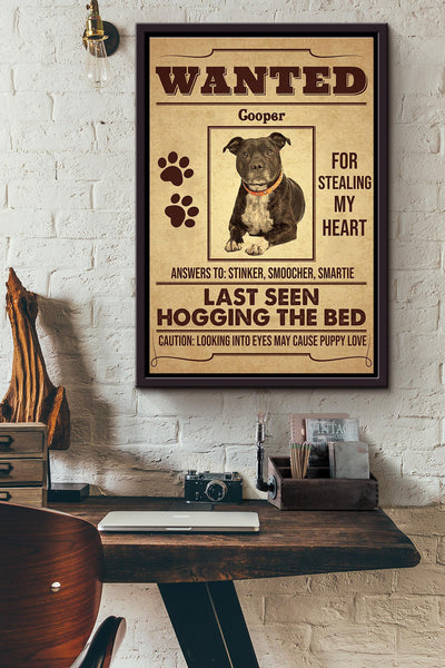 Wanted Cooper Dog For Stealing My Heart Poster Framed Matte Canvas