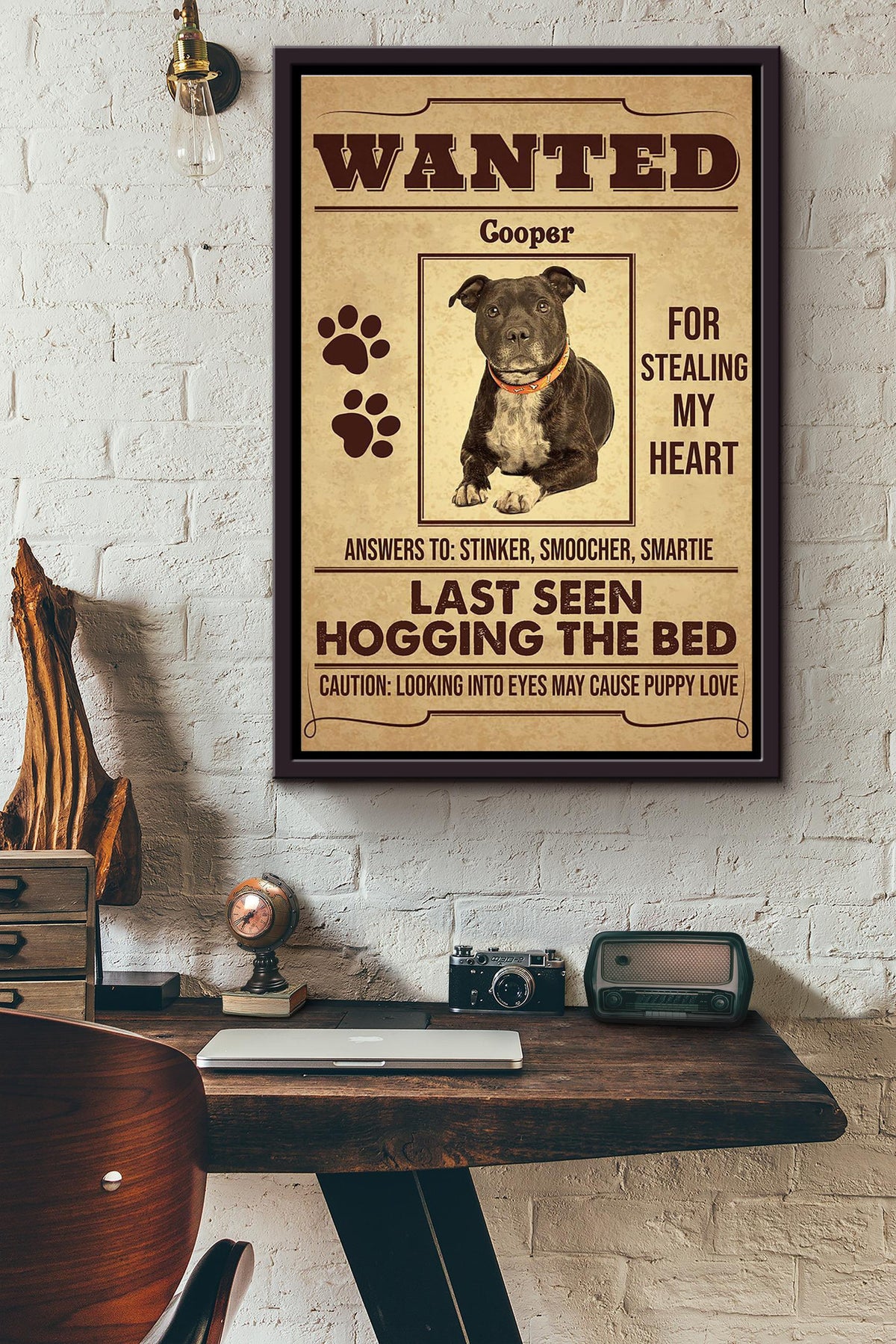 Wanted Cooper Dog For Stealing My Heart Poster Framed Matte Canvas