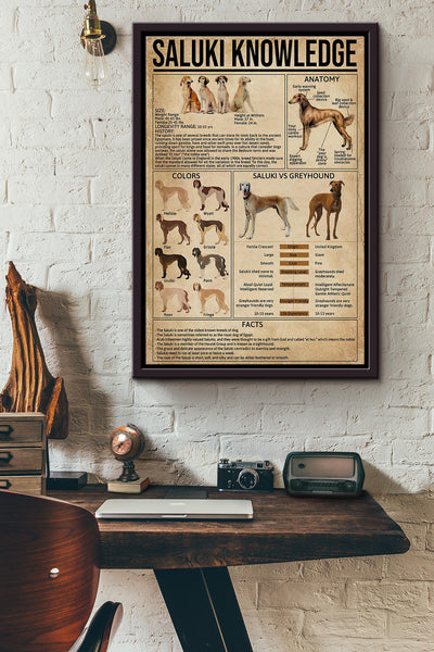 Saluki Dog Knowledge Poster Framed Matte Canvas