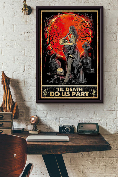 Skull Couple Til Death Do Us Part Blood Moon Poster Framed Matte Canvas