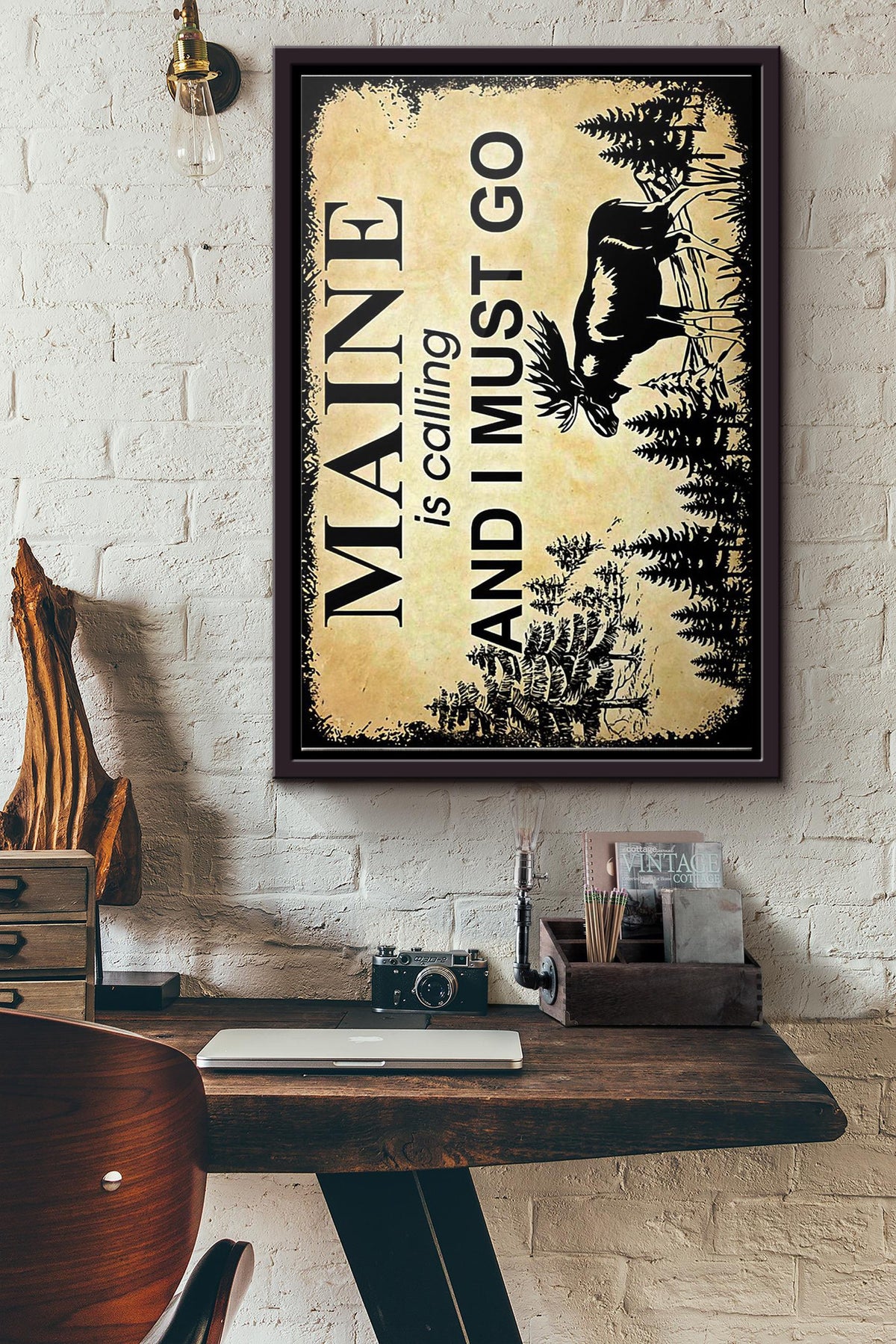 Maine Is Calling And I Must Go Poster Framed Matte Canvas