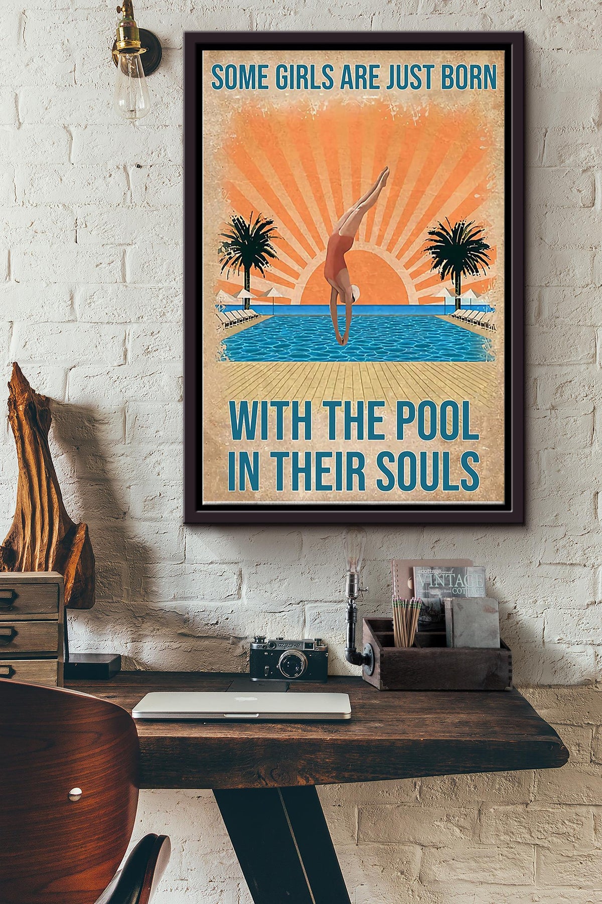 Some GIrls Are Just Born With The Pool In Their Soul Vintage Poster Framed Matte Canvas