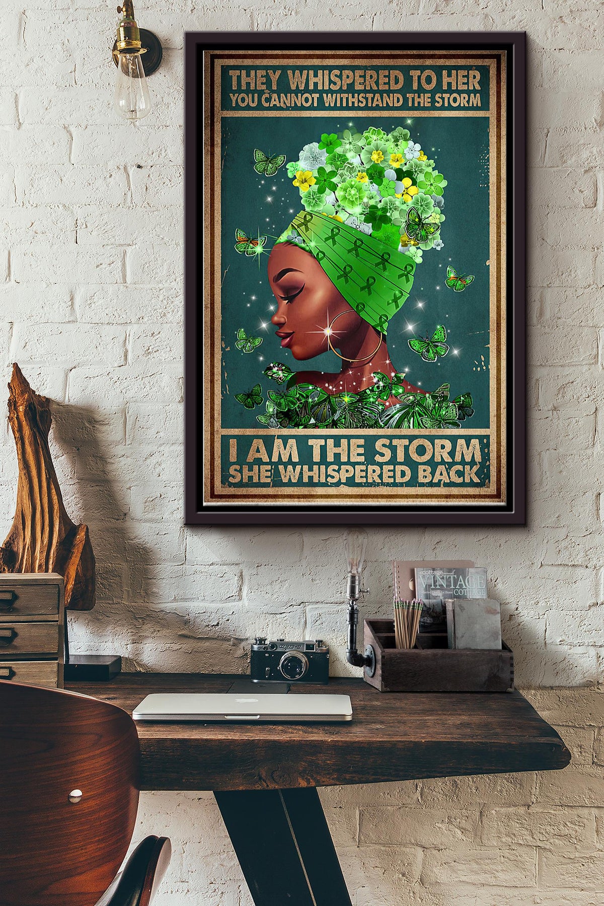 Mental Afro She Wishpered Back I Am The Storm Poster Framed Matte Canvas