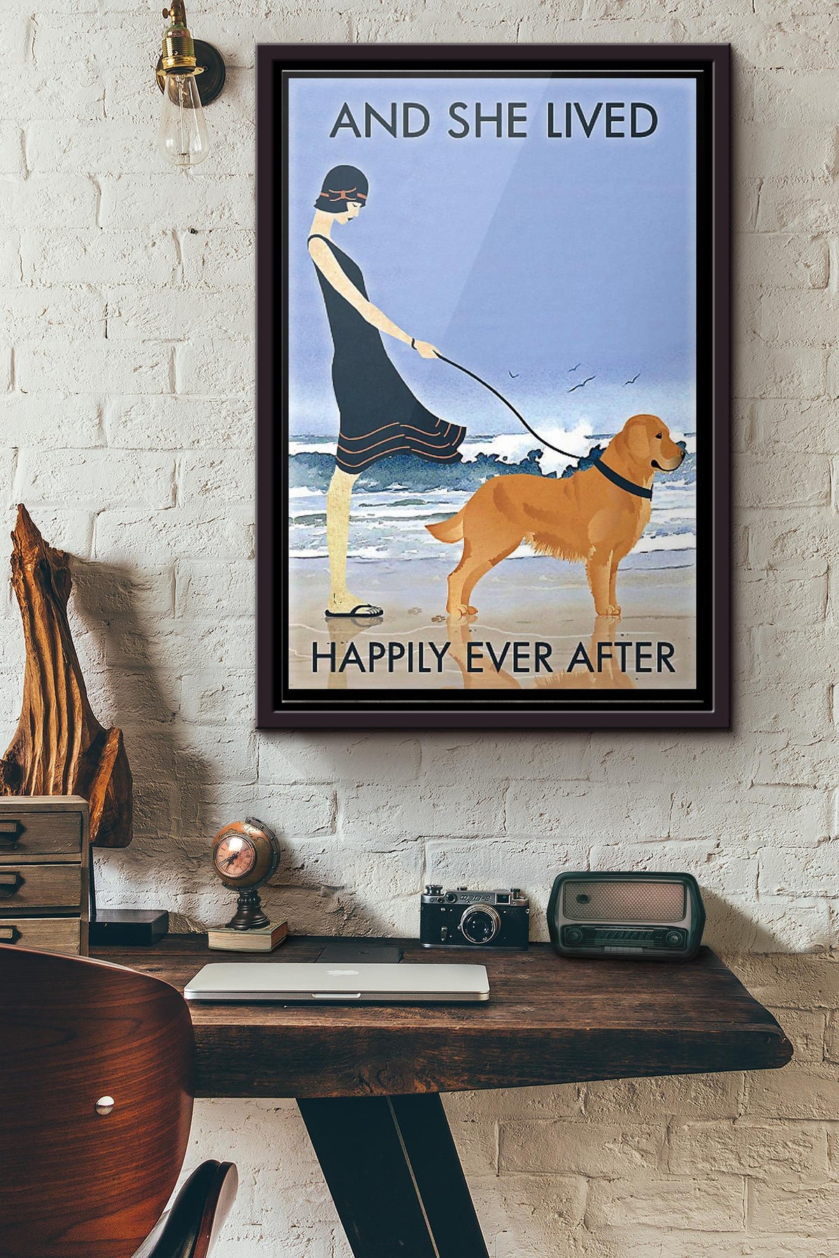 Golden Retriever And She Lived Happily Ever After Poster Framed Matte Canvas