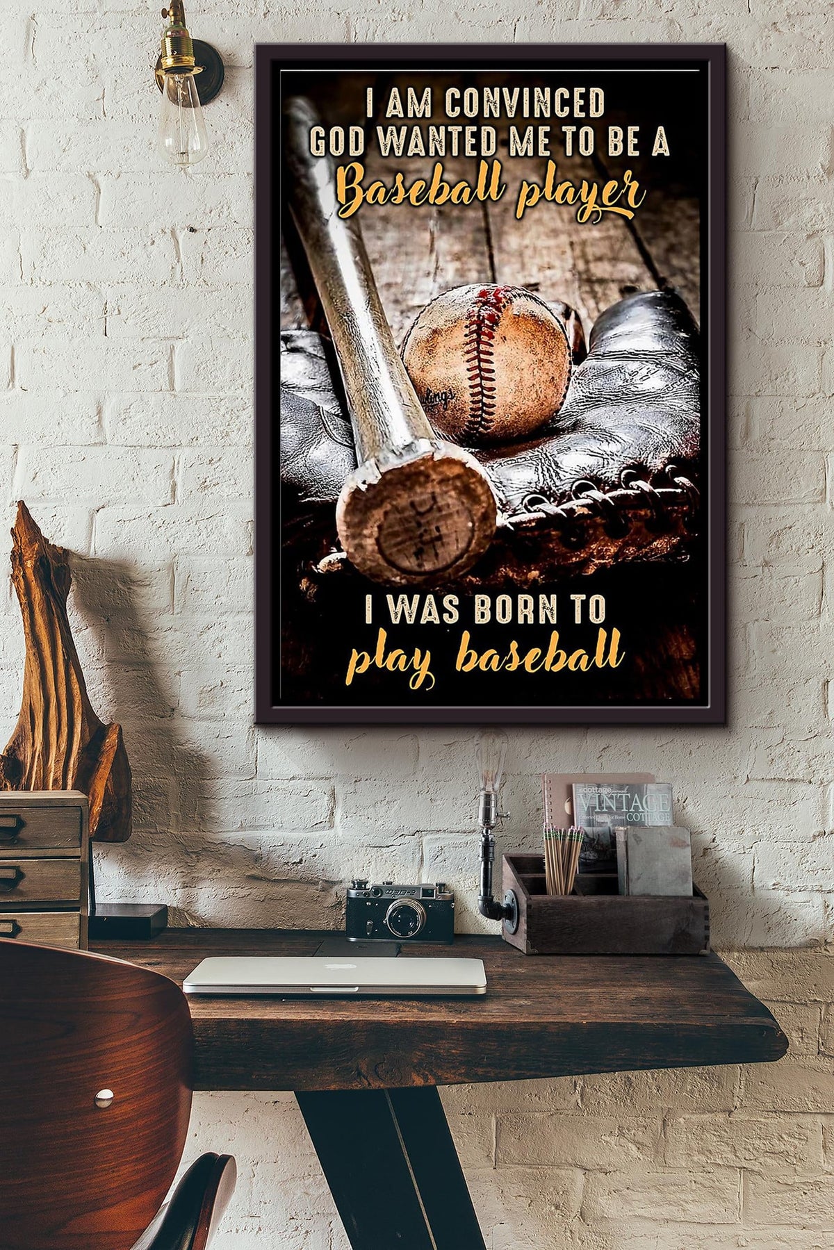 Baseball Bat And Ball I Was Born To Play Baseball Poster Framed Matte Canvas
