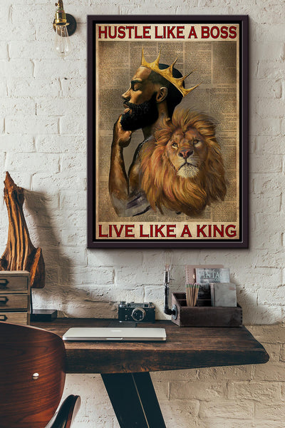 Afro Hustle Like A Boss Live Like A King Lion Dictionary Poster Framed Matte Canvas