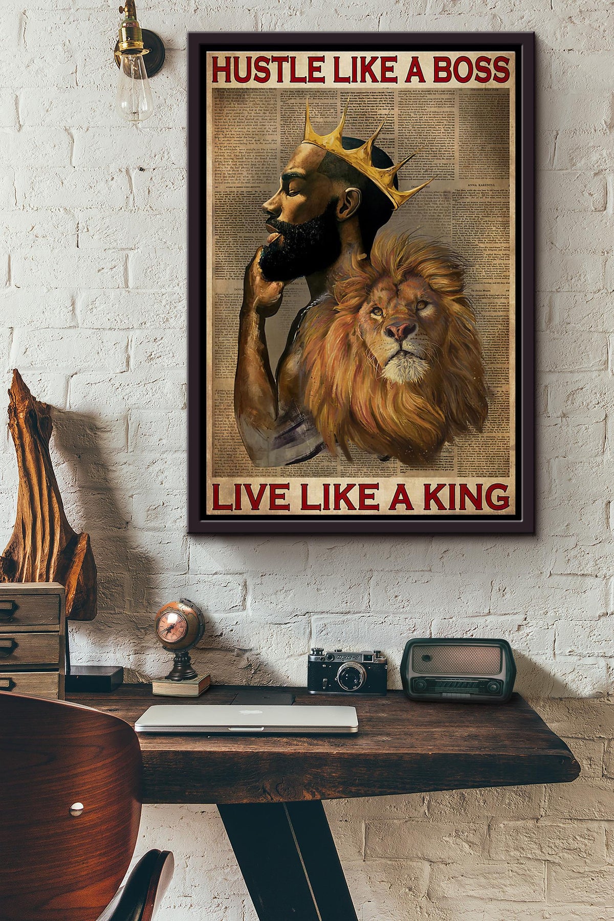 Afro Hustle Like A Boss Live Like A King Lion Dictionary Poster Framed Matte Canvas
