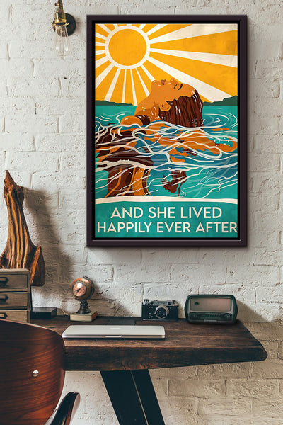 Swimming Sunburst And She Lived Happily Ever After Poster Framed Matte Canvas