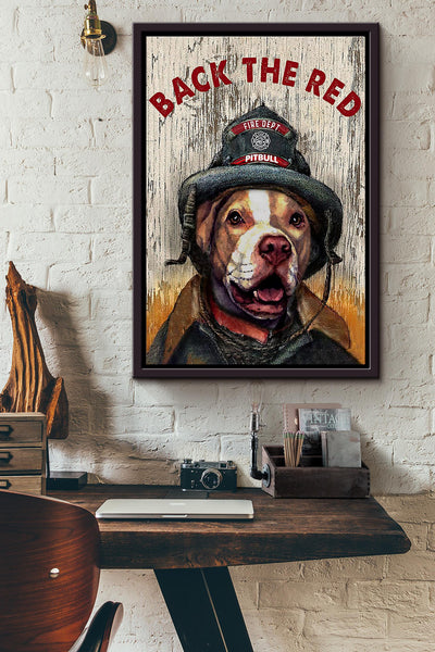 Back The Red Pitbull Dog Poster Framed Matte Canvas