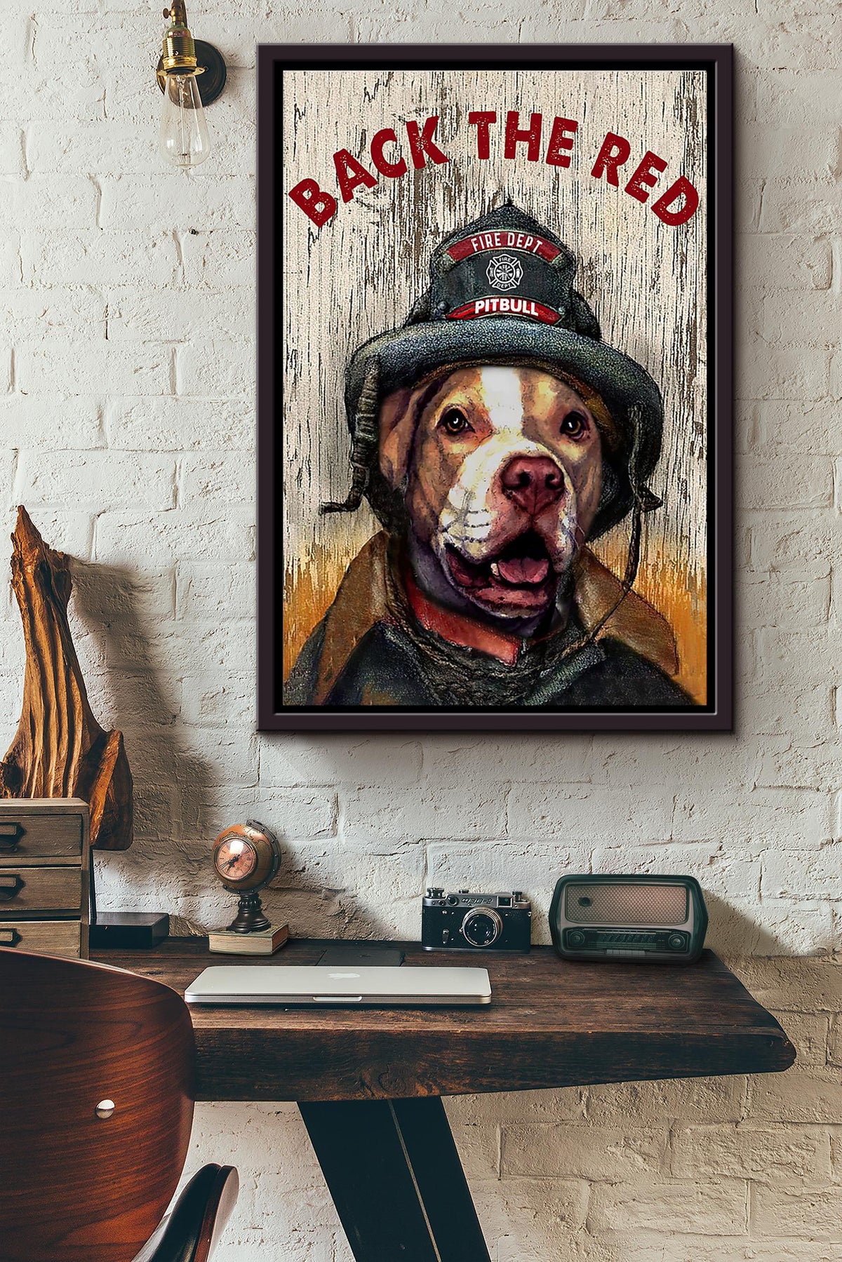 Back The Red Pitbull Dog Poster Framed Matte Canvas