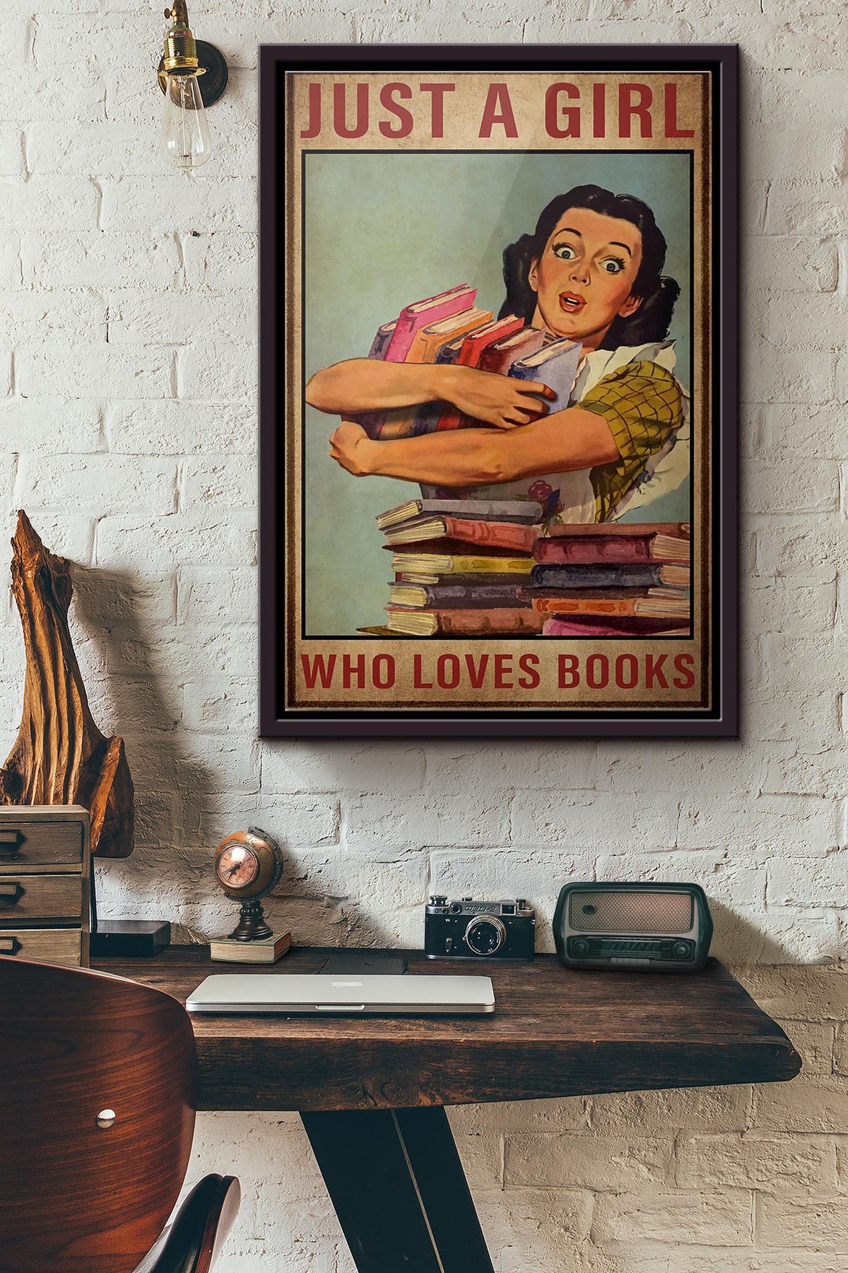 Vintage Just A Girl Who Loves Books Poster Framed Matte Canvas