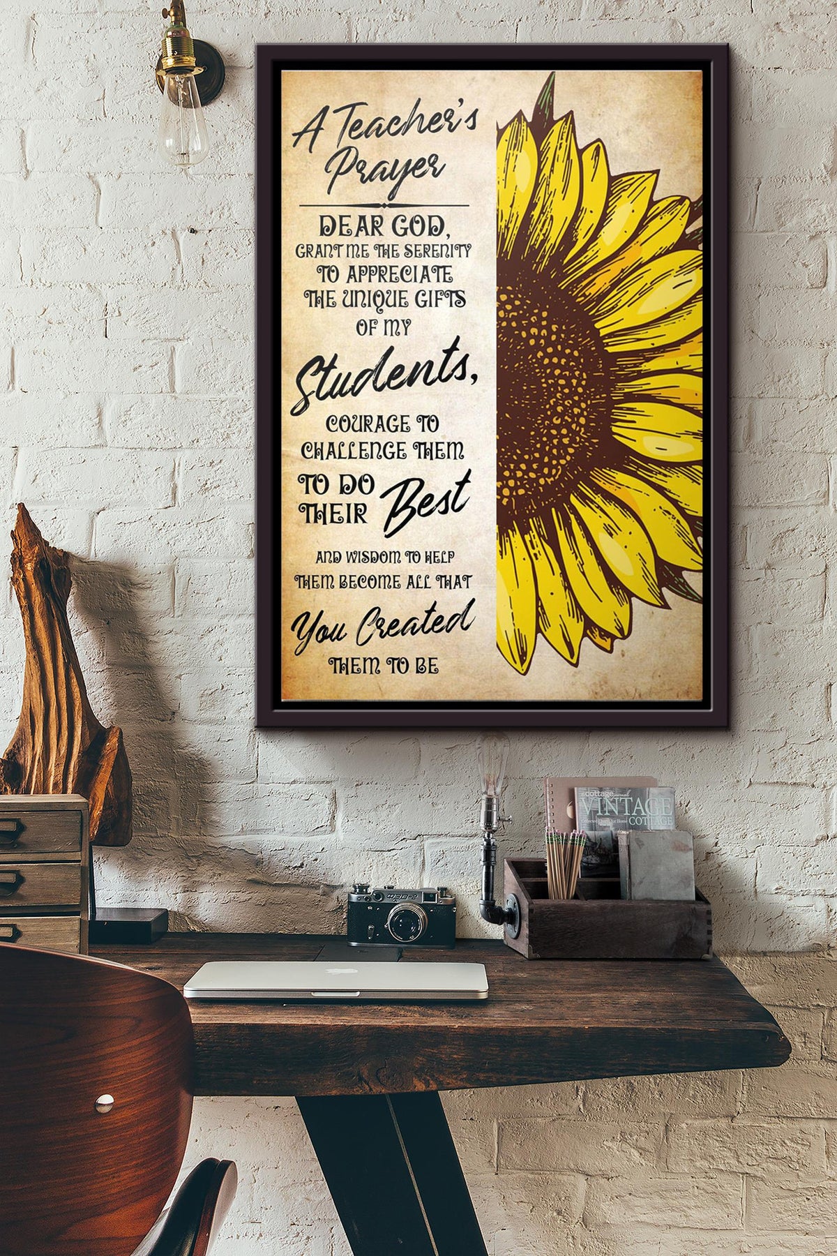 Sunflower Teachers Prayer Dear God Grant Me The Serenity Poster Framed Matte Canvas