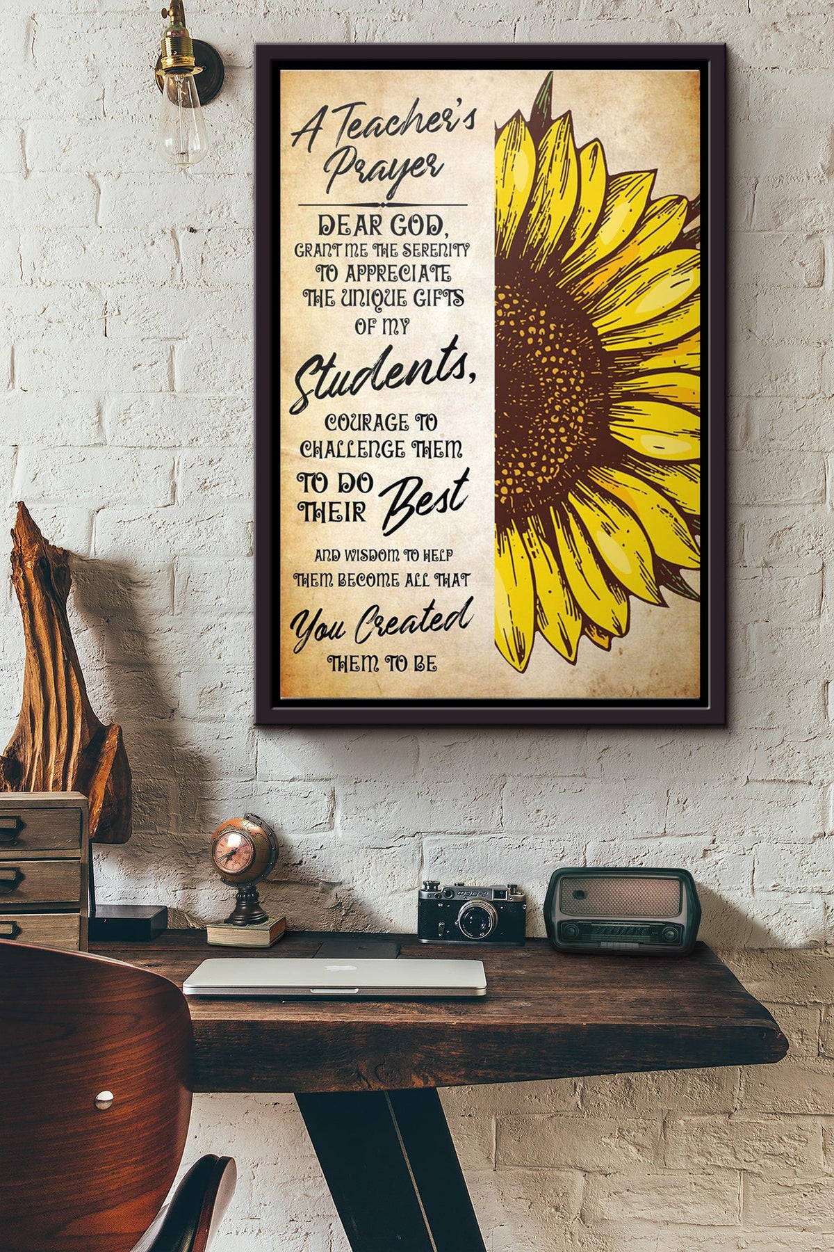 Sunflower Teachers Prayer Dear God Grant Me The Serenity Poster Framed Matte Canvas
