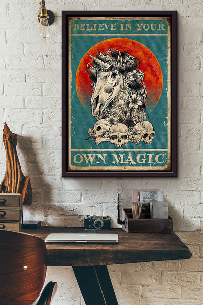Believe In Your Own Magic Unicorn Skull Poster Framed Matte Canvas
