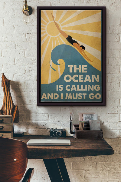 Swimming The Ocean Is Calling And I Must Go Poster Framed Matte Canvas