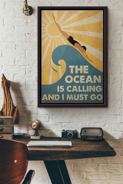 Swimming The Ocean Is Calling And I Must Go Poster Framed Matte Canvas