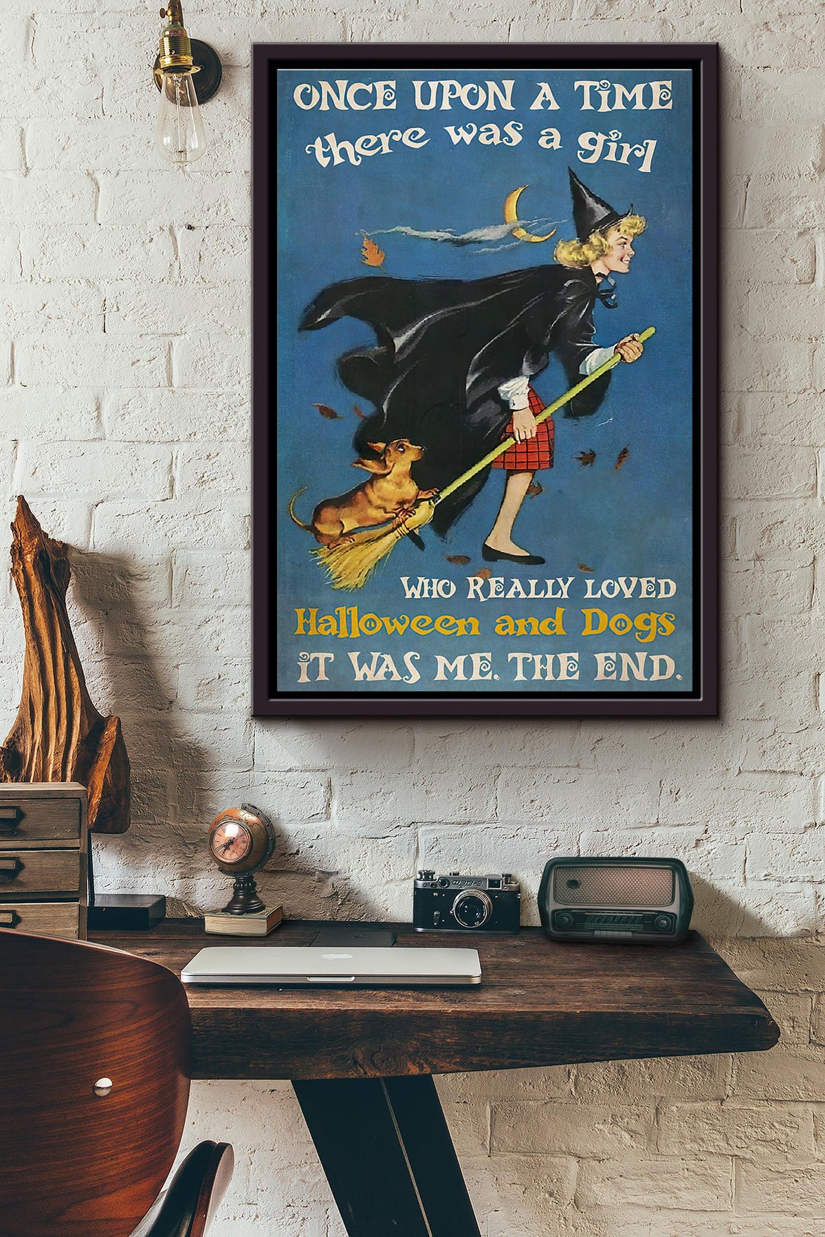 Witchcraft Once Upon A Time There Was A Girl Who Really Loved Halloween And Dogs The End Poster Framed Matte Canvas