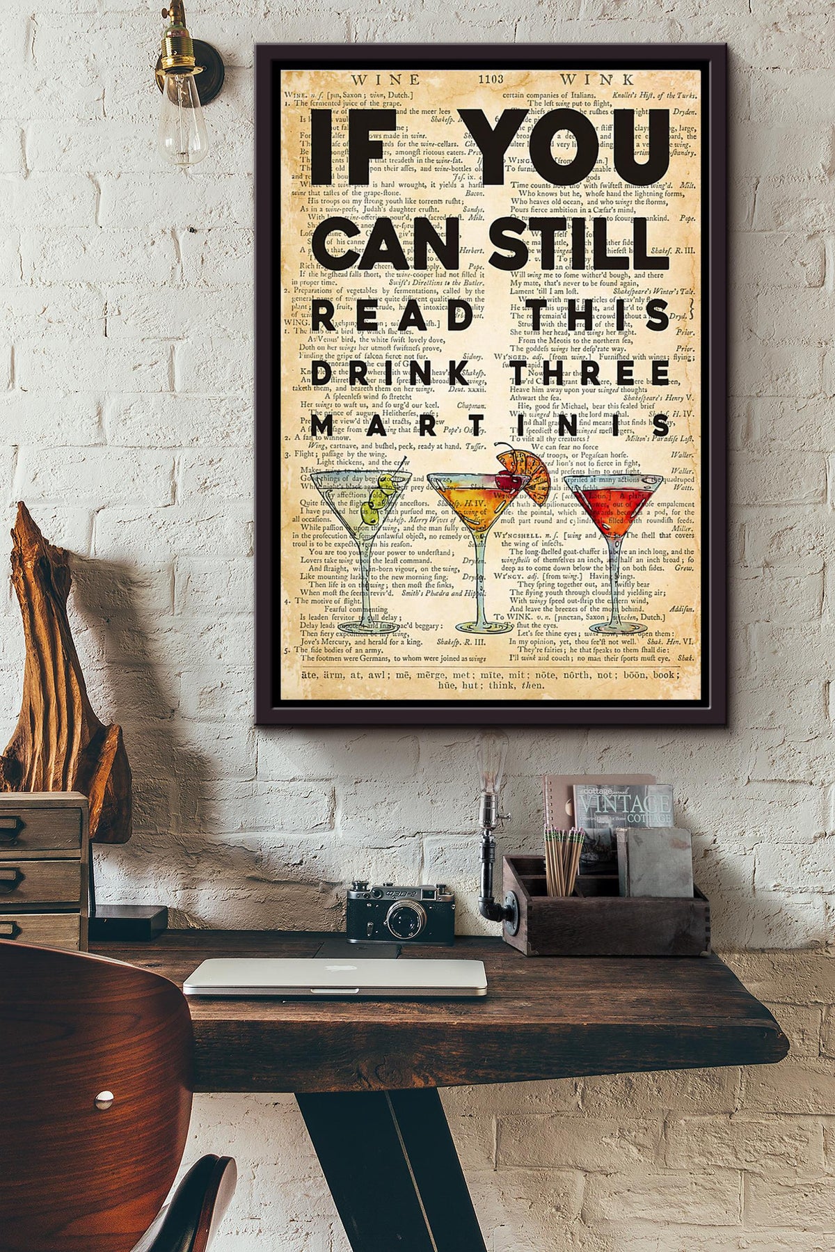 If You Can Still Read This Drink Three Martinis Dictionary Poster Framed Matte Canvas