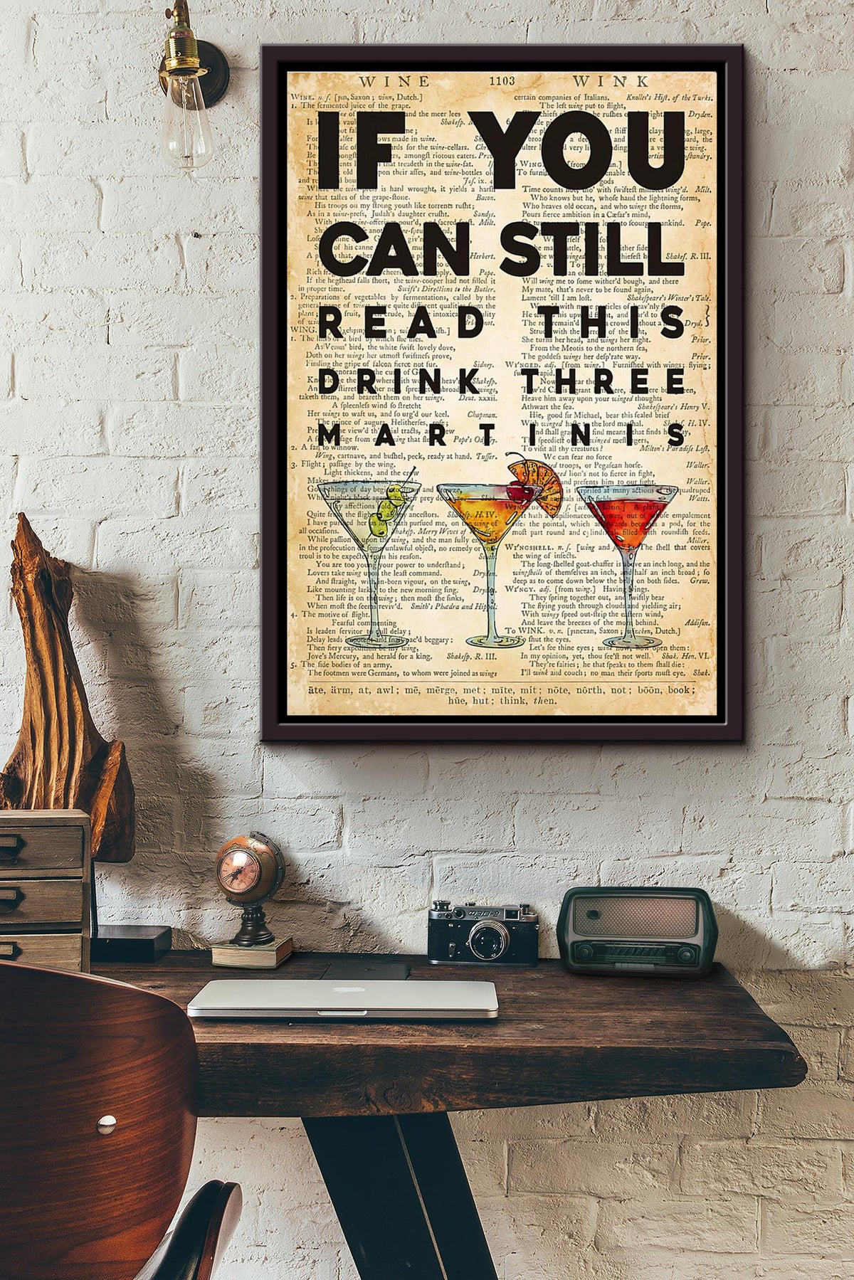 If You Can Still Read This Drink Three Martinis Dictionary Poster Framed Matte Canvas