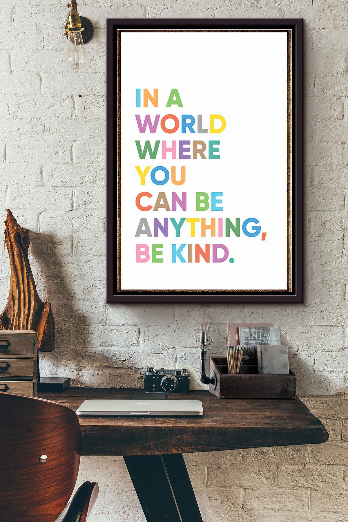 In A World Where You Can Be Anything Be Kind Colorful Teacher Poster Framed Matte Canvas