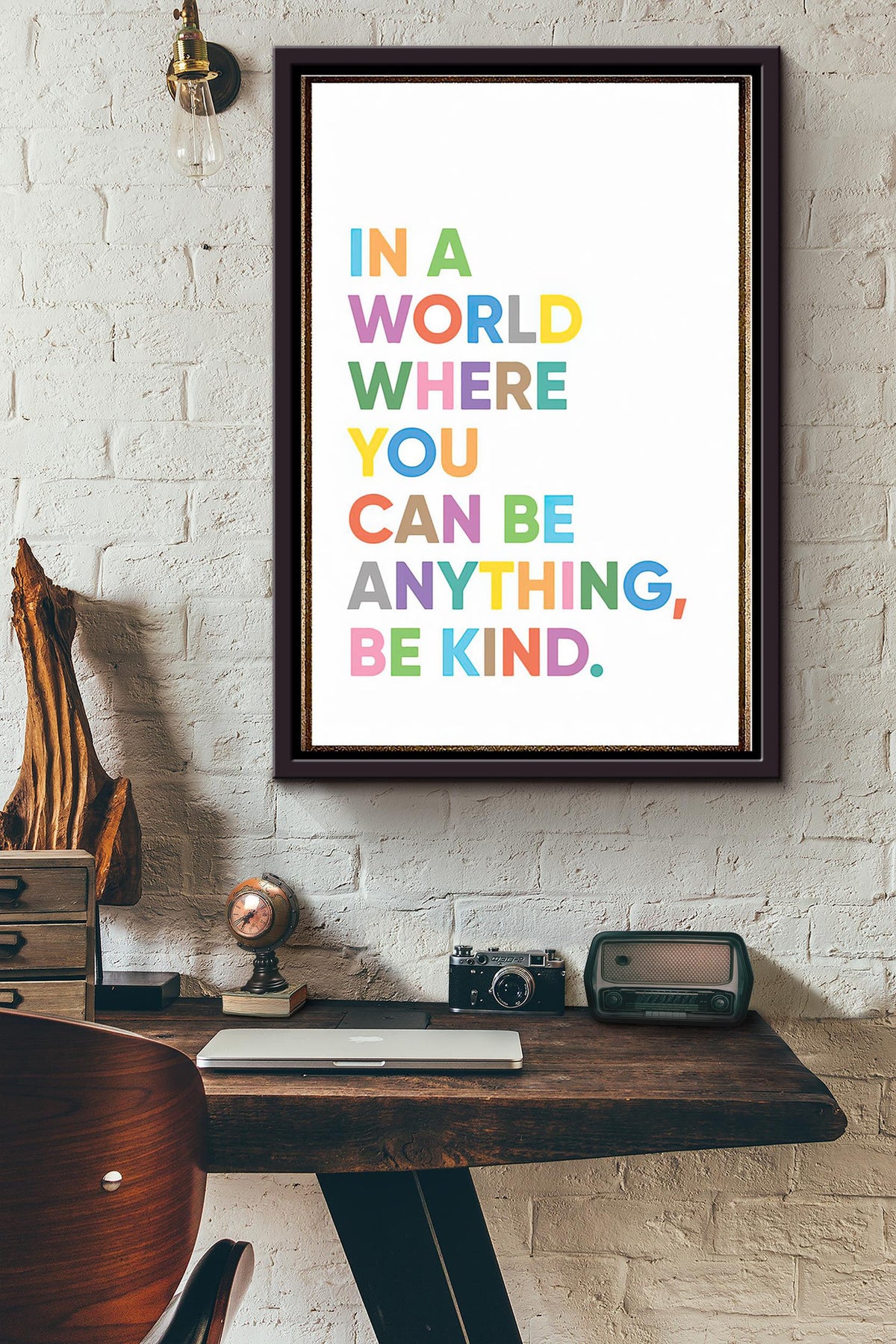 In A World Where You Can Be Anything Be Kind Colorful Teacher Poster Framed Matte Canvas