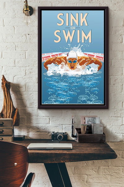 Sink Or Swim Swimming Poster Framed Matte Canvas