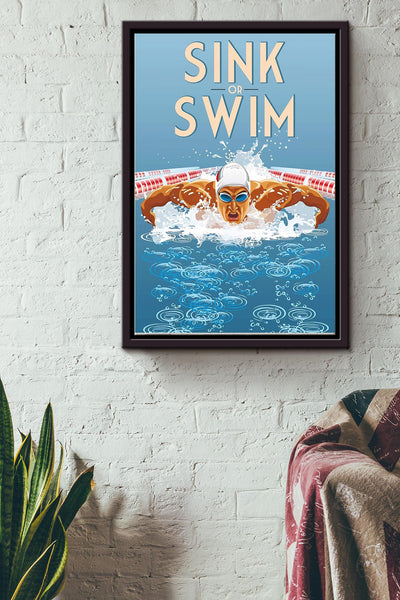 Sink Or Swim Swimming Poster Framed Matte Canvas