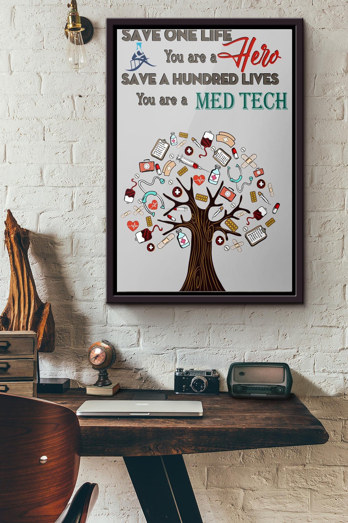 Med Teach Save One Life You Are Hero Poster Framed Matte Canvas