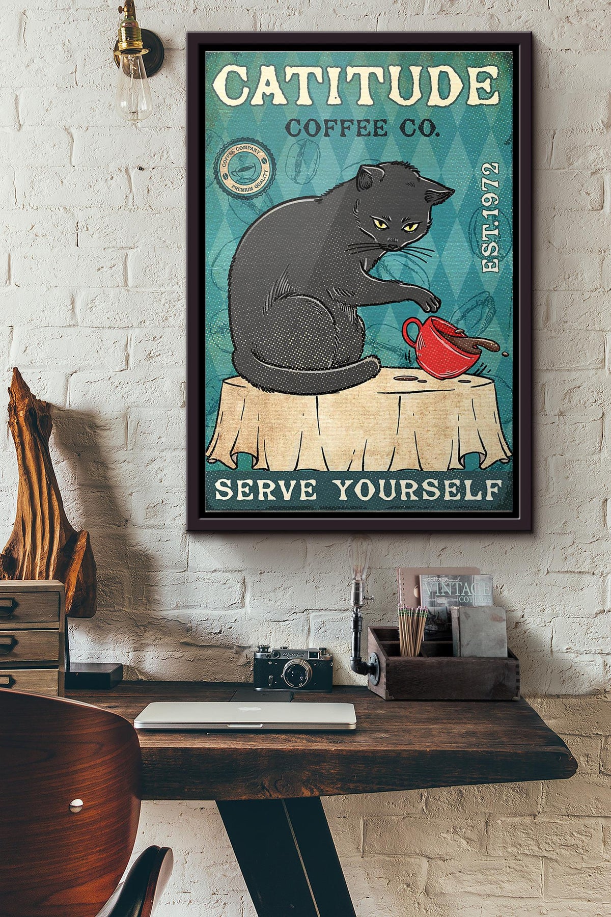 Cat Catitude Coffee Co Serve Yourself Poster Framed Matte Canvas