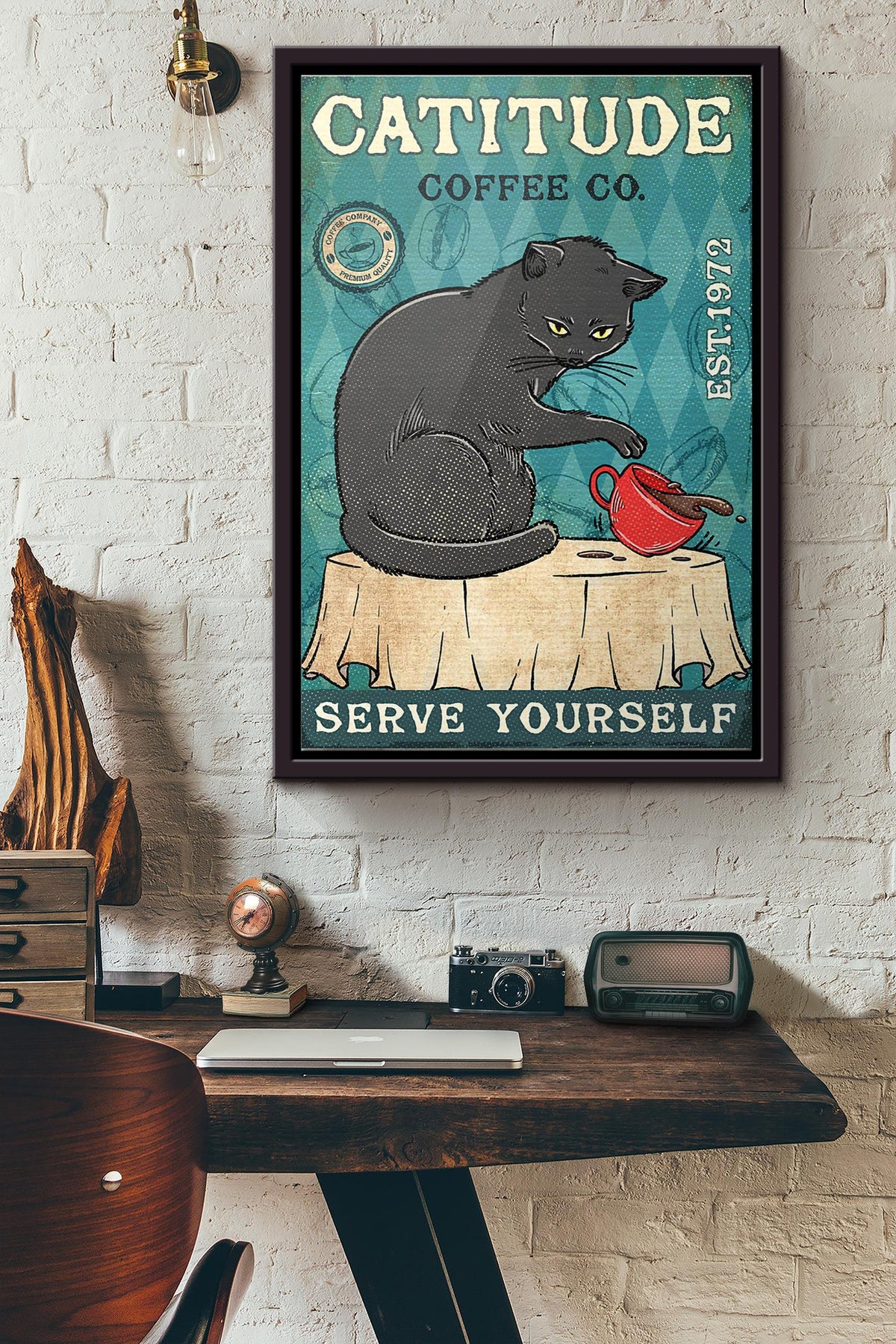 Cat Catitude Coffee Co Serve Yourself Poster Framed Matte Canvas